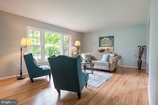 living area with wood finished floors and baseboards