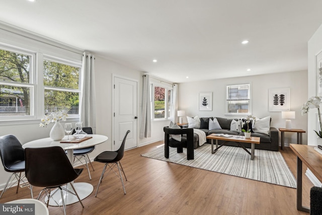 living room featuring wood finished floors and recessed lighting
