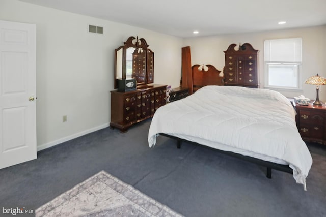 bedroom with carpet, baseboards, and recessed lighting