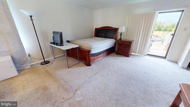 bedroom featuring access to outside and carpet