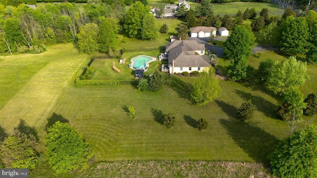 drone / aerial view of a pool area