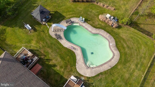 aerial view of a pool area