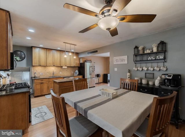 730 Cheryl Dr, Warminster, PA 18974 - dining space with light wood-type flooring, a ceiling fan, and recessed lighting