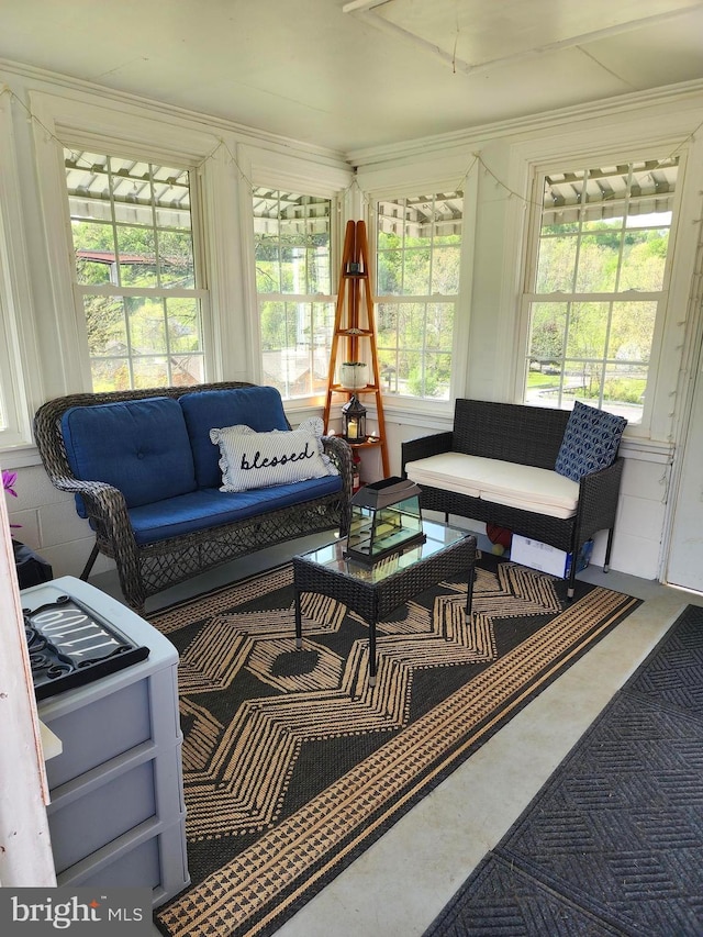 sunroom / solarium with crown molding