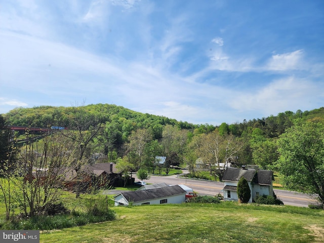 drone / aerial view with a forest view