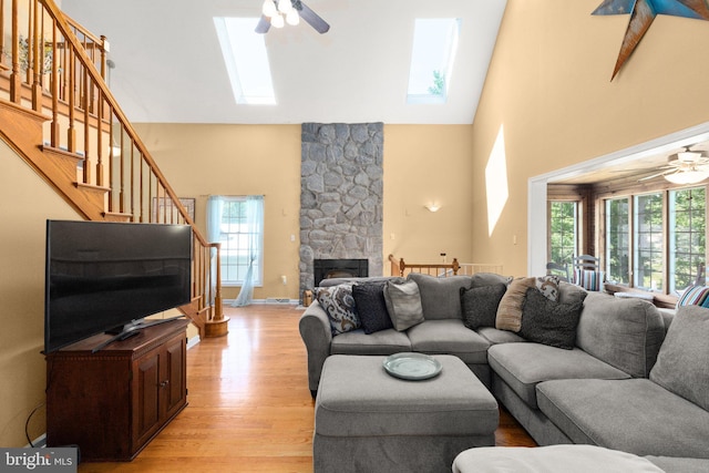 21 Heisler Ave, Charlestown, MD 21914 - living area with ceiling fan, a skylight, high vaulted ceiling, and healthy amount of natural light