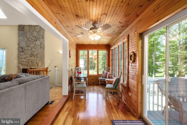 21 Heisler Ave, Charlestown, MD 21914 - sunroom / solarium with wooden ceiling, hardwood / wood-style floors, a deck, and wooden walls