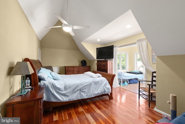 21 Heisler Ave, Charlestown, MD 21914 - bedroom with lofted ceiling, wood finished floors, a ceiling fan, and recessed lighting