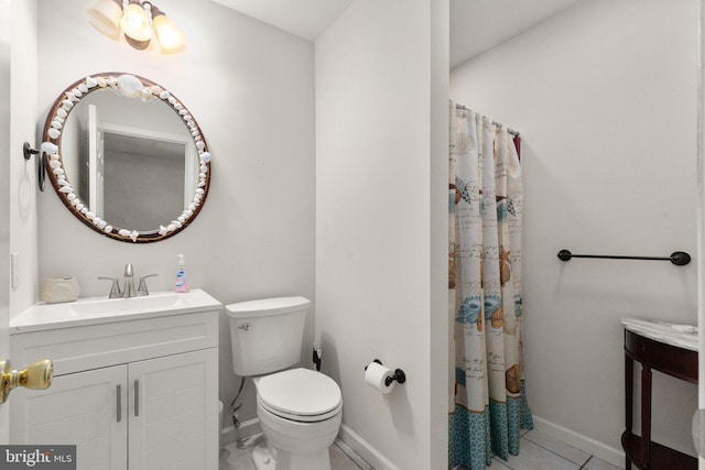 21 Heisler Ave, Charlestown, MD 21914 - full bathroom with baseboards, toilet, vanity, tile patterned flooring, and curtained shower
