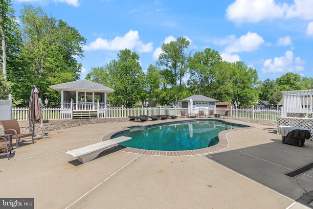 21 Heisler Ave, Charlestown, MD 21914 - view of swimming pool with a patio area, a diving board, and fence