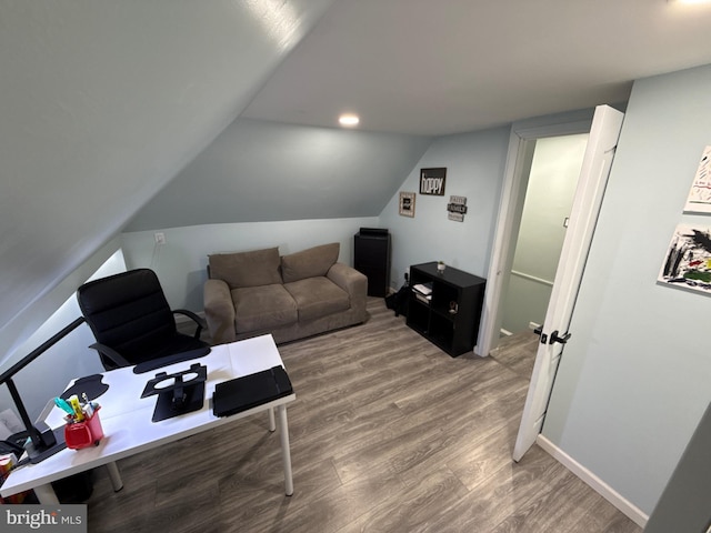 18 River Ln, Levittown, PA 19055 - home office featuring wood finished floors, lofted ceiling, baseboards, and recessed lighting