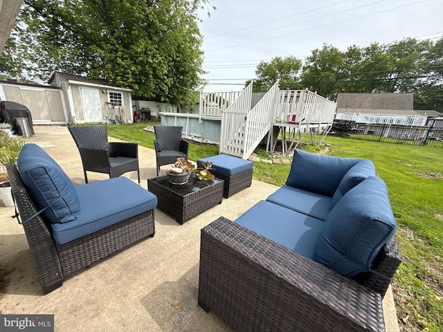 18 River Ln, Levittown, PA 19055 - view of patio featuring an outdoor living space, stairs, and a deck