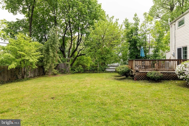 view of yard with fence and a deck
