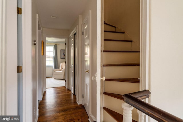 hall with dark wood-style flooring