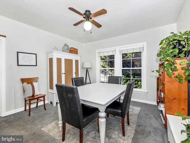 1606 N Market St, Frederick, MD 21701 - dining space featuring dark colored carpet, ceiling fan, and baseboards