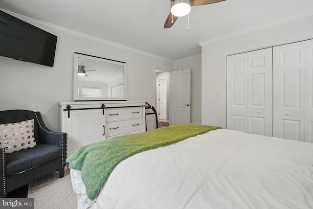 6404 Yates Ford Rd, Manassas, VA 20111 - bedroom featuring ornamental molding, a closet, and a ceiling fan