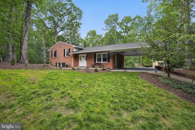 6404 Yates Ford Rd, Manassas, VA 20111 - tri-level home featuring brick siding, a front lawn, and a carport