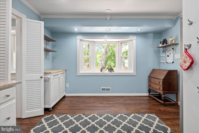 8513 Bound Brook Ln, Alexandria, VA 22309 - sitting room with ornamental molding, baseboards, and dark wood-type flooring