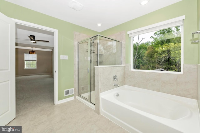 5609 Zoe Ln, Frederick, MD 21704 - bathroom featuring a garden tub, a shower stall, visible vents, and tile patterned floors