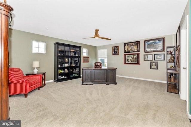 5609 Zoe Ln, Frederick, MD 21704 - office with baseboards, light carpet, and ceiling fan
