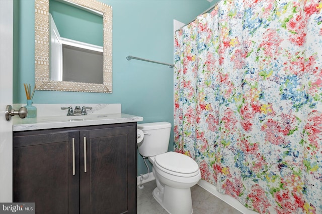5609 Zoe Ln, Frederick, MD 21704 - full bathroom featuring a shower with curtain, toilet, baseboards, tile patterned floors, and vanity