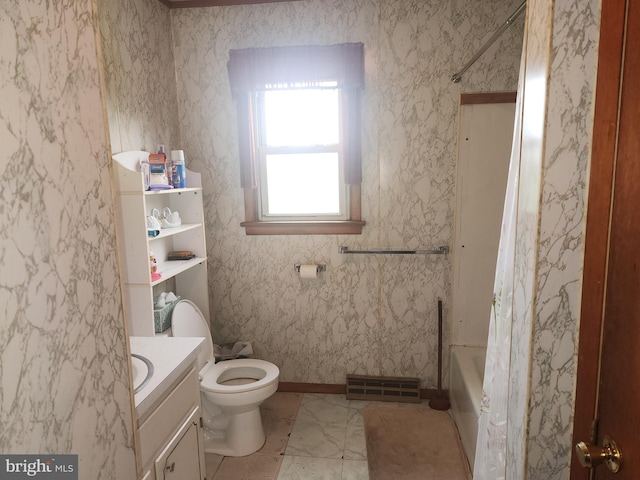 2153 Turnpike Rd, Elizabethtown, PA 17022 - full bath with vanity, toilet, shower / tub combo with curtain, and baseboards