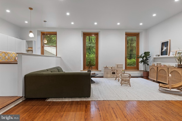 1420 Little Conestoga Rd, Glenmoore, PA 19343 - living area featuring hardwood / wood-style flooring, recessed lighting, and a baseboard heating unit