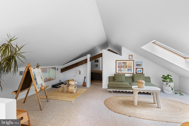 1420 Little Conestoga Rd, Glenmoore, PA 19343 - sitting room featuring a skylight, carpet, and lofted ceiling