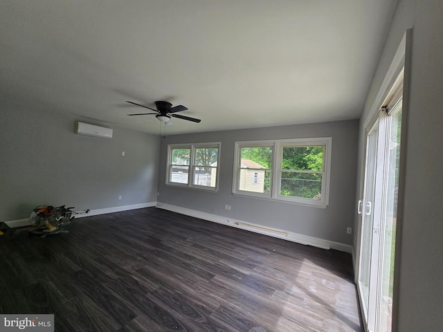 1079 Notley Ct, Pasadena, MD 21122 - empty room with dark wood-style flooring, ceiling fan, baseboards, and a wall mounted AC