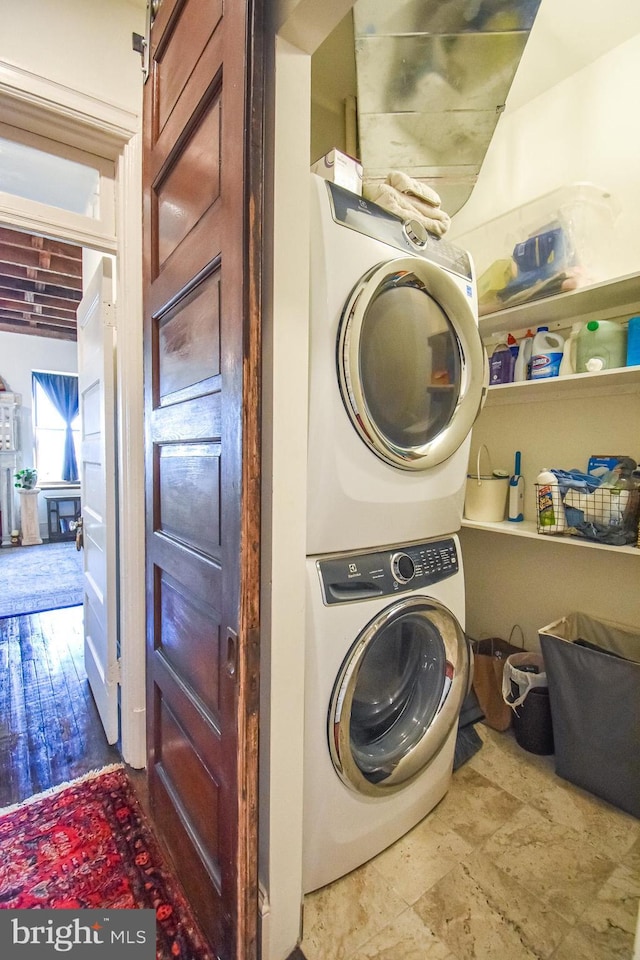 1830 Columbia Rd NW, Washington, DC 20009 - laundry area with stacked washer / drying machine