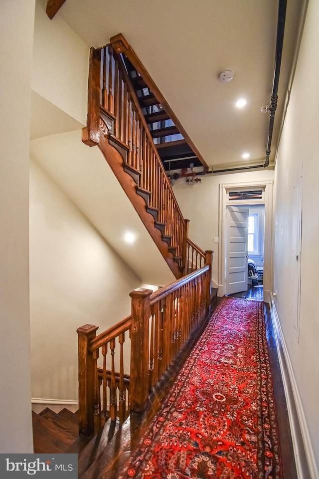1830 Columbia Rd NW, Washington, DC 20009 - corridor featuring baseboards, stairs, recessed lighting, and wood finished floors