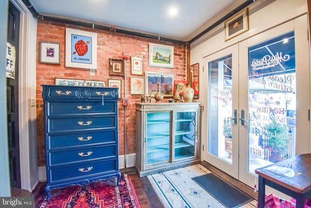 1830 Columbia Rd NW, Washington, DC 20009 - bar area featuring french doors, wood finished floors, and brick wall