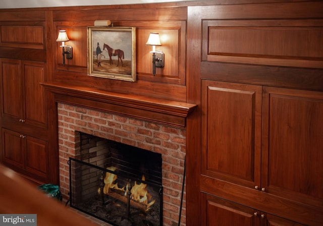 detailed view of a brick fireplace