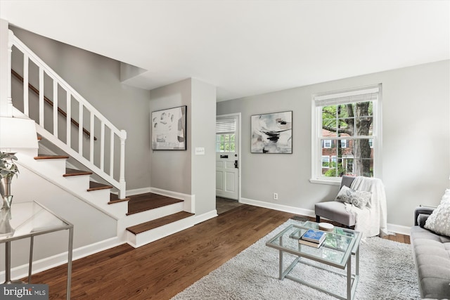 4829 27th Rd S, Arlington, VA 22206 - living room featuring stairway, wood finished floors, and baseboards
