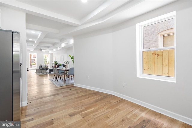 2312 Edmondson Ave, Baltimore, MD 21223 - hall with coffered ceiling, beamed ceiling, light wood finished floors, recessed lighting, and baseboards