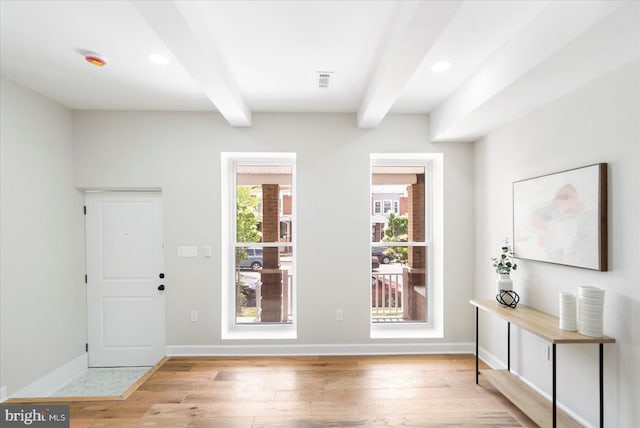 2312 Edmondson Ave, Baltimore, MD 21223 - entrance foyer with beam ceiling, light wood finished floors, baseboards, and recessed lighting