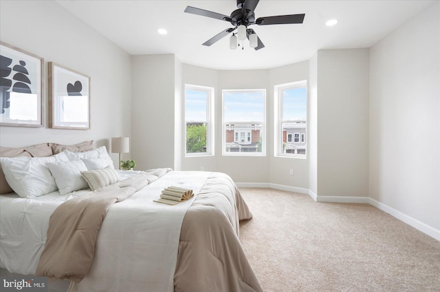 2312 Edmondson Ave, Baltimore, MD 21223 - bedroom featuring baseboards, light carpet, recessed lighting, and a ceiling fan