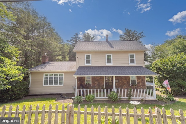 1501 Long Corner Rd, Mount Airy, MD 21771 - view of front facade with covered porch, a chimney, and stone siding