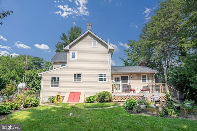 1501 Long Corner Rd, Mount Airy, MD 21771 - rear view of property featuring a deck, a yard, and a chimney