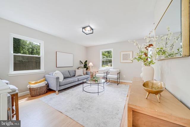 living area with wood finished floors and baseboards