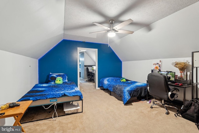 27076 Jennings Dr, Ruther Glen, VA 22546 - bedroom featuring carpet floors, lofted ceiling, a ceiling fan, and an office area