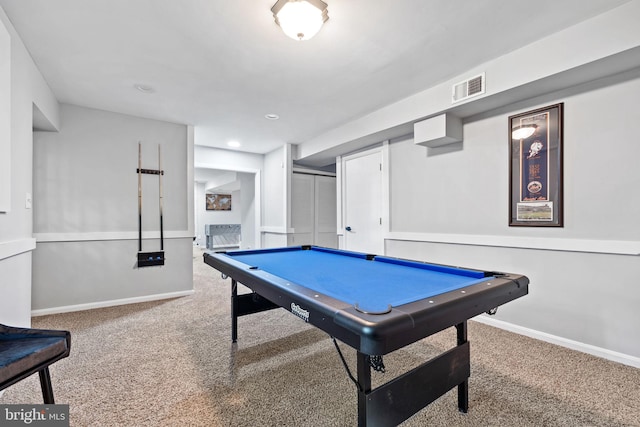 15807 Marlington Dr, Dumfries, VA 22025 - recreation room featuring carpet, visible vents, baseboards, and pool table