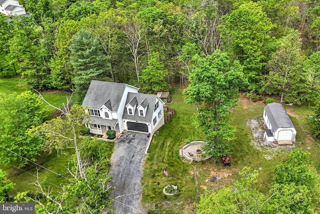 drone / aerial view with a forest view