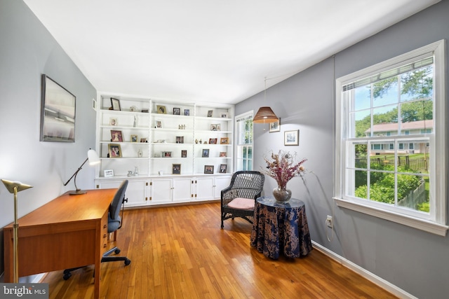 office space featuring healthy amount of natural light and light wood-type flooring