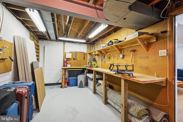 unfinished below grade area with a workshop area