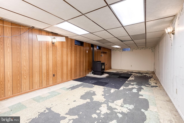 407 Stately Dr, Pasadena, MD 21122 - finished below grade area with a wood stove and wood walls
