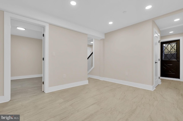 6604 Gude Ave, Takoma Park, MD 20912 - below grade area featuring baseboards, stairs, and recessed lighting