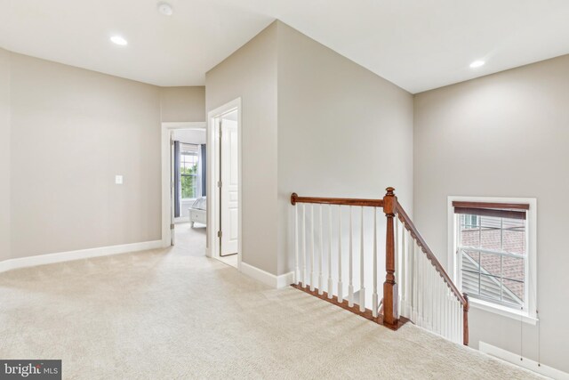 40999 Waxwing Dr, Leesburg, VA 20175 - corridor with an upstairs landing, carpet flooring, baseboards, and recessed lighting