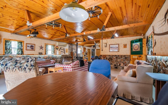 220 Gillens Rd, Mill Hall, PA 17751 - dining space with wooden ceiling and an AC wall unit