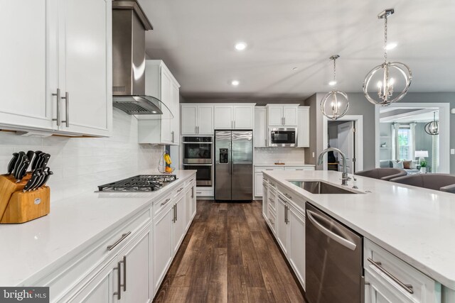 803 Rexford Way, Upper Marlboro, MD 20774 - kitchen featuring stainless steel appliances, a sink, wall chimney exhaust hood, light countertops, and white cabinetry